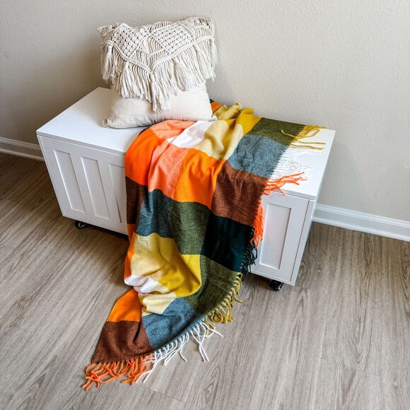 New Hadley Wren Womens Multicolor Fringe Plaid Blanket Scarf Fall + Winter Scarf - Picture 7 of 7